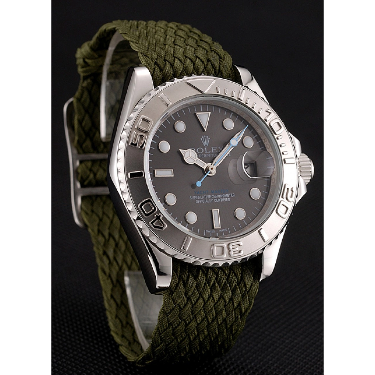Aaa fake watches Green Master Rolex Bracelet 1453869 Fabric Yacht Dial Green 0712